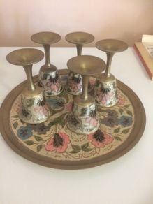 Indian brass sever plate with goblets free postage