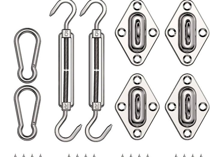 Sun Shade Sail Fixing Kit for Square and Triangle, Rectangle, 316 Stainless Steel Fixing Hardware Accessories Kits with Screws, Deck Garden Lawn Patio