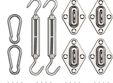 Sun Shade Sail Fixing Kit for Square and Triangle, Rectangle, 316 Stainless Steel Fixing Hardware Accessories Kits with Screws, Deck Garden Lawn Patio
