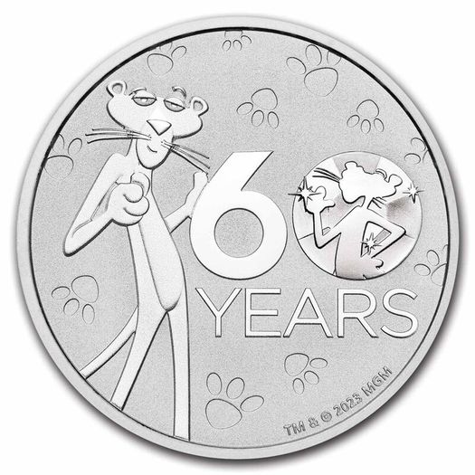 2024 Tuvalu 1 Dollar 1 oz Silver Bullion Coin - Pink Panther 60th Anniversary BU (In Capsule)