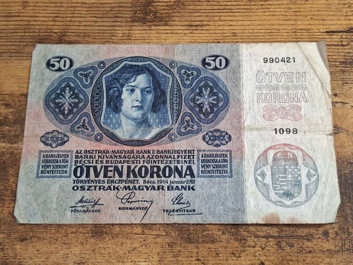 Austria-Hungary, 50 Kronen banknote, 2 January 1914, circulated, with overprint - free standard postage
