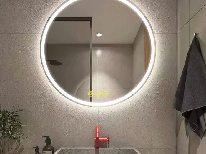 500mm Round Bathroom LED Mirror Illuminated Backlit Bathroom Circle Mirror with LED Lights for Wall Touch Switch Demister 3 LED Light Color Dimmable