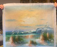 Hand Painted Oil on Canvas - Seascape with Beach