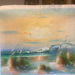 Hand Painted Oil on Canvas - Seascape with Beach