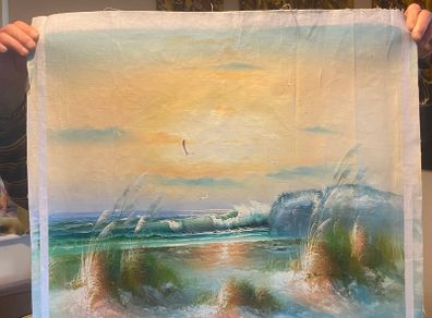 Hand Painted Oil on Canvas - Seascape with Beach