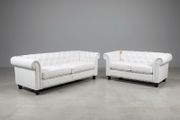 Hampton 3+2 White Chesterfield Fabric Sofa Set