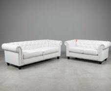 Hampton 3+2 White Chesterfield Fabric Sofa Set