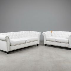Hampton 3+2 White Chesterfield Fabric Sofa Set