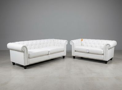 Hampton 3+2 White Chesterfield Fabric Sofa Set