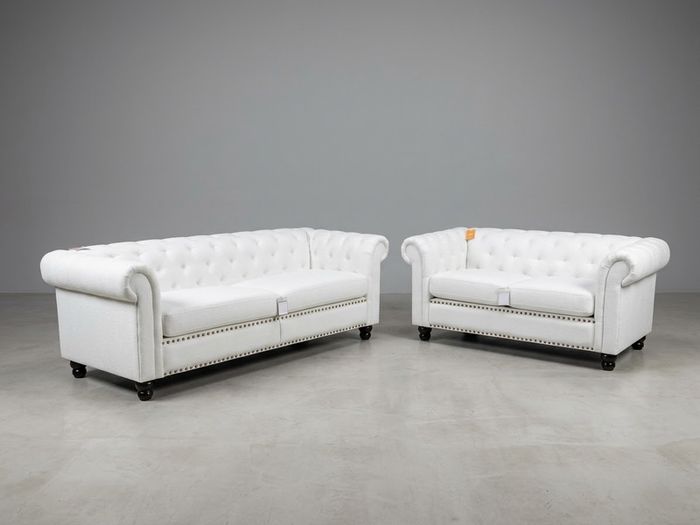 Hampton White 3+2 Chesterfield Fabric Sofa Set