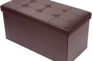 NEW SALE | Folding Ottoman Bench Storage Box with Lid, Large Storage Seat Faux Leather Footstool Toy Storage Box, Brown, 76 x 38 x 38 cm