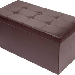 NEW SALE | Folding Ottoman Bench Storage Box with Lid, Large Storage Seat Faux Leather Footstool Toy Storage Box, Brown, 76 x 38 x 38 cm