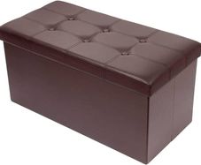 NEW SALE | Folding Ottoman Bench Storage Box with Lid, Large Storage Seat Faux Leather Footstool Toy Storage Box, Brown, 76 x 38 x 38 cm