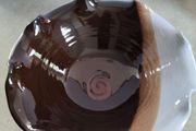 The cat and the moon Paul Maloney POTTERY Handmade in Wexford 20 cm. scalloped brown deep dish.