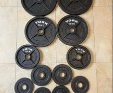 York Barbell Olympic 2" Hammertone Cast Iron Weight Plates