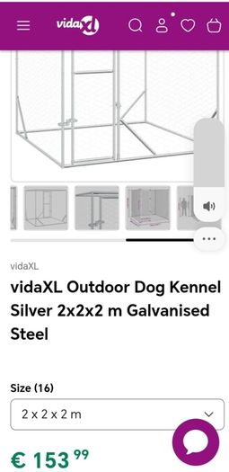 Vida XL Outdoor Dog Kennel 2m x 2m x 2m Galvinised Steel
