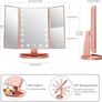 Makeup Mirror, 1x/2X/3X Trifold Makeup Mirror with 21 LED Lights and Adjustable Touch Screen Mirrors Cosmetic Countertop Mirrors (Rose Gold) Image 5
