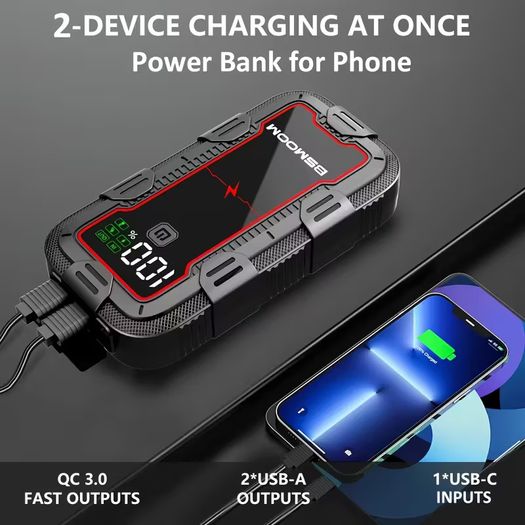 12V Car Jump Starter 8000A Peak Auto Battery Booster Pack Power Bank, Jump Box With LED Light LCD Screen (Up To All Gas Or 10.0L Diesel Engine)