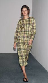Fab Zara Lemon and Green Plaid MIDI Dress New  Size Large runs big UK 12-14