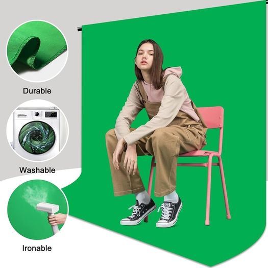 NEW SALE | Green Screen Background Kit, 2m x 3m (9.5 x 6.5 ft) Photography Backdrop, Portable GreenScreen for Live Streaming, Zoom Meeting, Gaming, Portrait, Video Shooting