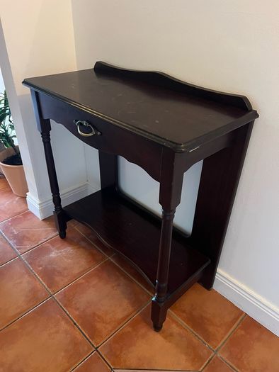 Dark Wood Hall Table with Drawer & Shelf