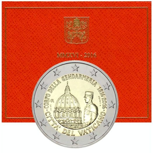 Vatican 2 Euro Commemorative Coin 2016 - Gendarmerie. In Blister/ Folder Card. BU
