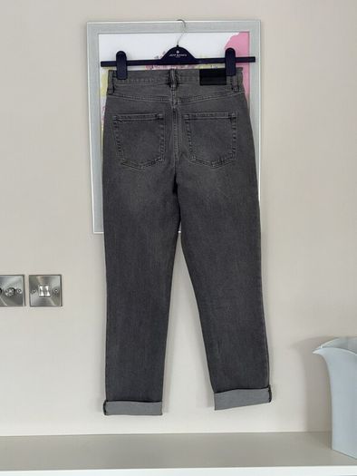 Ladies Grey Black High Rise Slim Straight Jeans