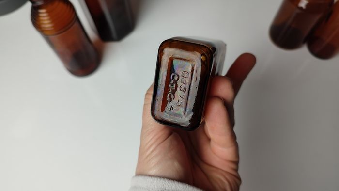 364 - Set of 5 Vintage Collectible Decorative Amber Glass Bottles