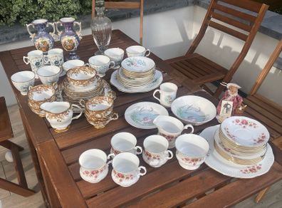Vintage Regal Heritage Bone China Tea Set Pink Floral and Gold Rim