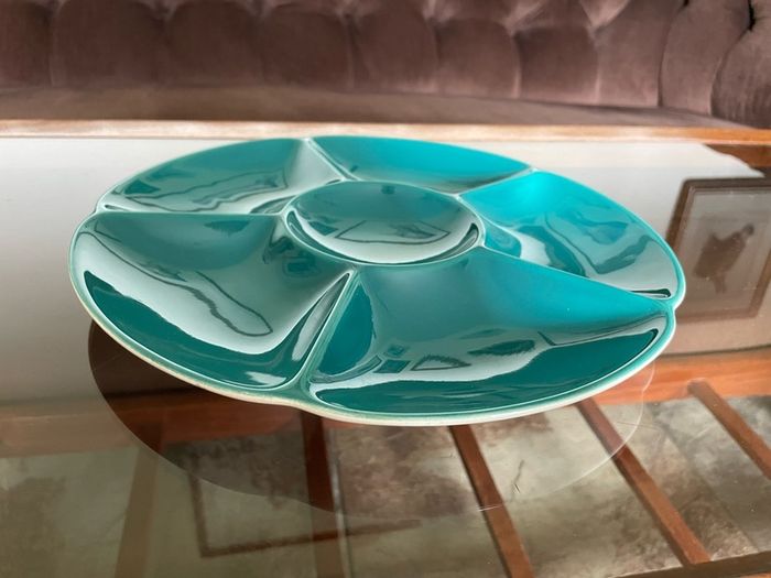 Confetti Serving Dish Teal Green by  Aluminia Royal Copenhagen Denmark 1950s