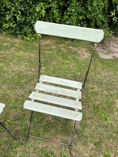 Pair of 1930s Vintage Green Folding Garden Chairs