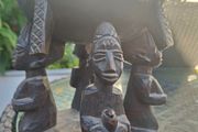Stunning Vintage African Tribal Hand-carved Hardwood Ebony Divination Bowl