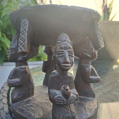 Stunning Vintage African Tribal Hand-carved Hardwood Ebony Divination Bowl