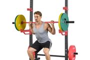 Power Cage Squat Rack, Multifunctional Power Rack Home Gym, Strength Training Workout Equipment with 4 Band Pegs, Adjustable J-Hooks &amp; Safety Bars for Barbell Squat Bench Press Pull-Up