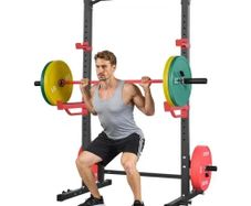 Power Cage Squat Rack, Multifunctional Power Rack Home Gym, Strength Training Workout Equipment with 4 Band Pegs, Adjustable J-Hooks & Safety Bars for Barbell Squat Bench Press Pull-Up