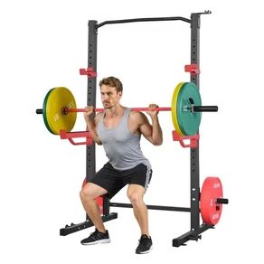 Power Cage Squat Rack, Multifunctional Power Rack Home Gym, Strength Training Workout Equipment with 4 Band Pegs, Adjustable J-Hooks & Safety Bars for Barbell Squat Bench Press Pull-Up