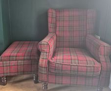 Large wingback chair and foot stool