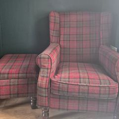Large wingback chair and foot stool