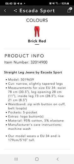 New ESCADA Trousers (Jeans), in red and  brown colour, UK 16-18
