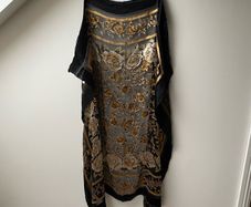 Sheer Silk Floral Scarf Wrap Black & Gold Large Rose Print Shawl / Pareo
