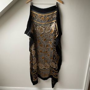 Sheer Silk Floral Scarf Wrap Black & Gold Large Rose Print Shawl / Pareo