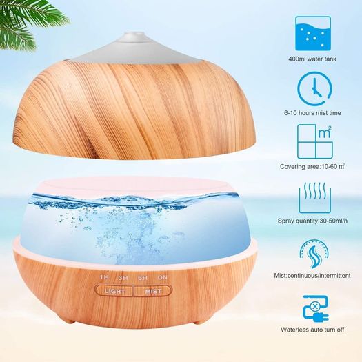 400ml Essential Oil Diffusers Ultrasonic Humidifier Portable Aromatherapy Diffuser with Cool Mist and 7 Colour Changing LED Lights Aroma Diffuser, Waterless Auto off Air Purifiers-Yellow