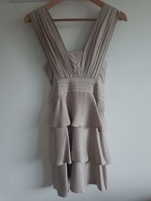 Spotlight by Warehouse Taupe/Champagne Satin Ruffle Dress - Size UK 8 (EU 36)