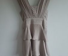 Spotlight by Warehouse Taupe/Champagne Satin Ruffle Dress - Size UK 8 (EU 36)
