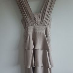Spotlight by Warehouse Taupe/Champagne Satin Ruffle Dress - Size UK 8 (EU 36)