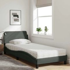 Bed with Mattress Dover Dark Grey Single Fabric