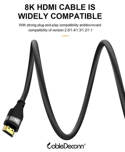 CableDeconn 5M Premium HDMI 2.1 UHD/3D 8K (7680x4320@60Hz) 48Gbps (Nylon Braided/Gold Plated) Cable (Brand New/Warranty)