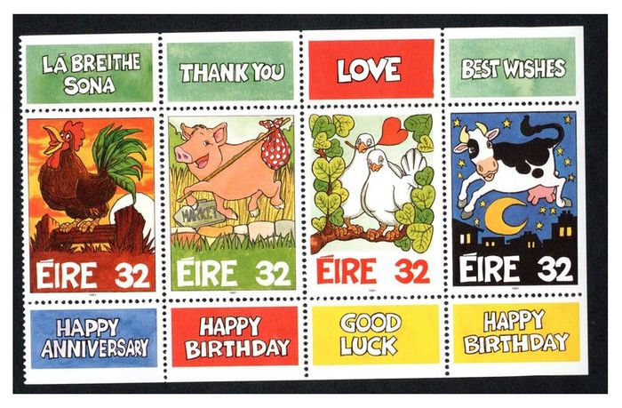 1997 Ireland Greetings Stamp Booklet Pane Mint Never Hinged (MNH). Hibernian HP91