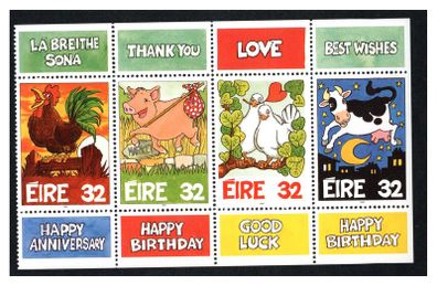 1997 Ireland Greetings Stamp Booklet Pane Mint Never Hinged (MNH). Hibernian HP91