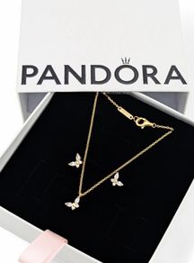 Pandora Gold Sparkling Butterfly Necklace Brand New
